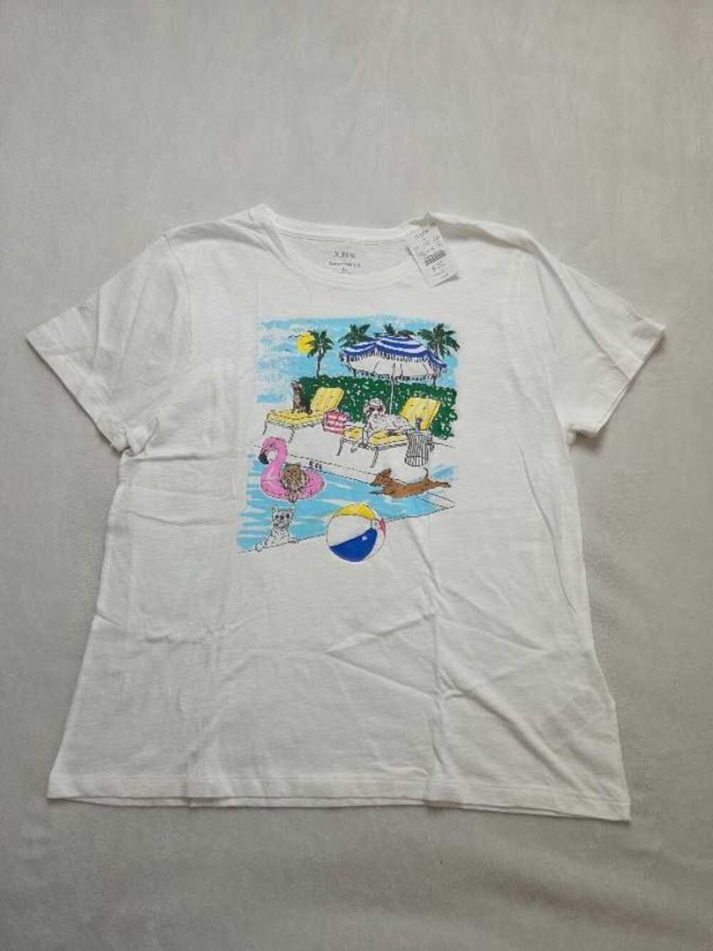 New J.Crew Factory collector tee poolside dogs in pool summer graphic t-shirt